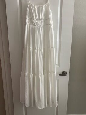 White Linen Spaghetti Strap Maxi Dress- NEW